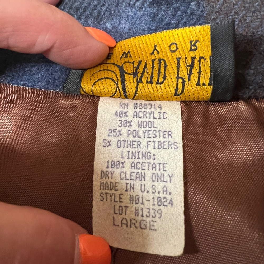 VTG David Paul New York Jacket Women L Brown Blue Plaid Wool Blend Zip Up Blazer - Picture 6 of 6